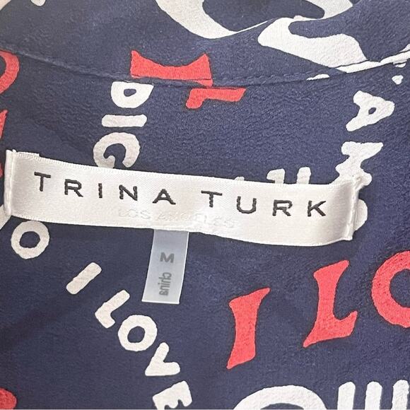 Trina Turk Navy Graphic Print Women Top Shirt size M „I love You” collection - Picture 3 of 8